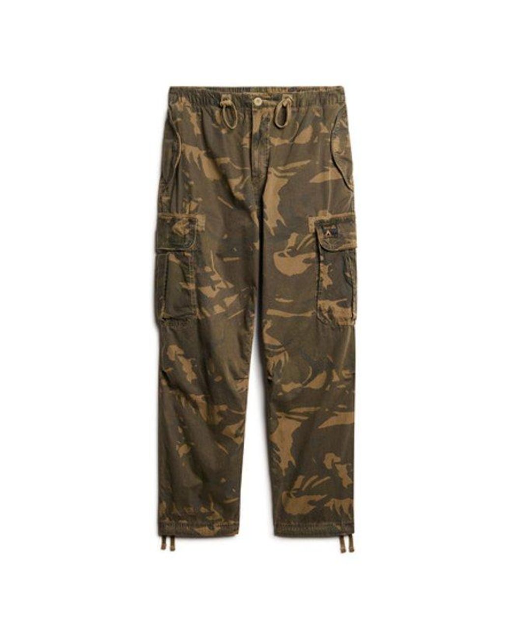 Superdry Green Camo Print baggy Parachute Pants for men