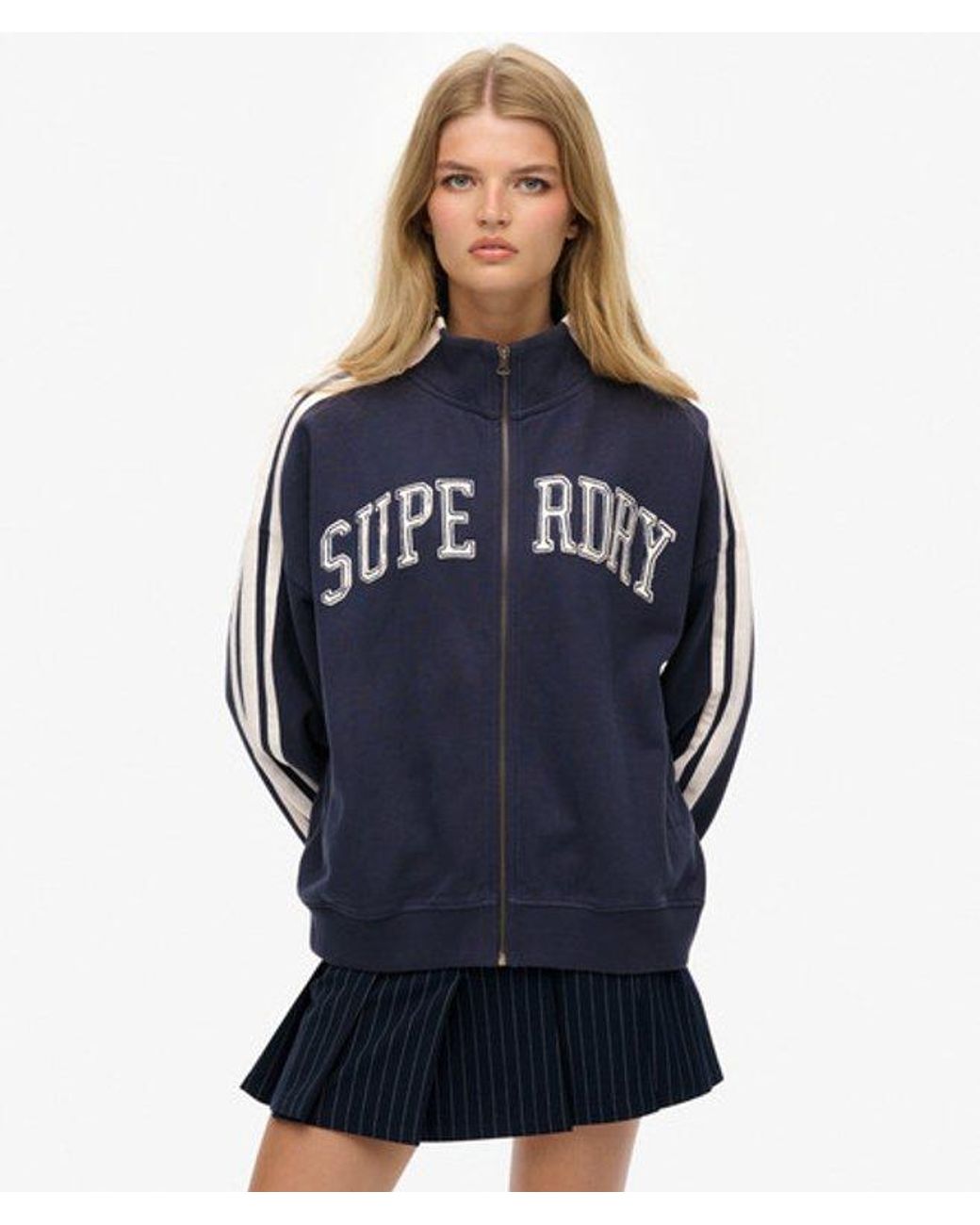 Superdry & Co Athletic Essentials Applique Losse Zip Track Top in het Blue