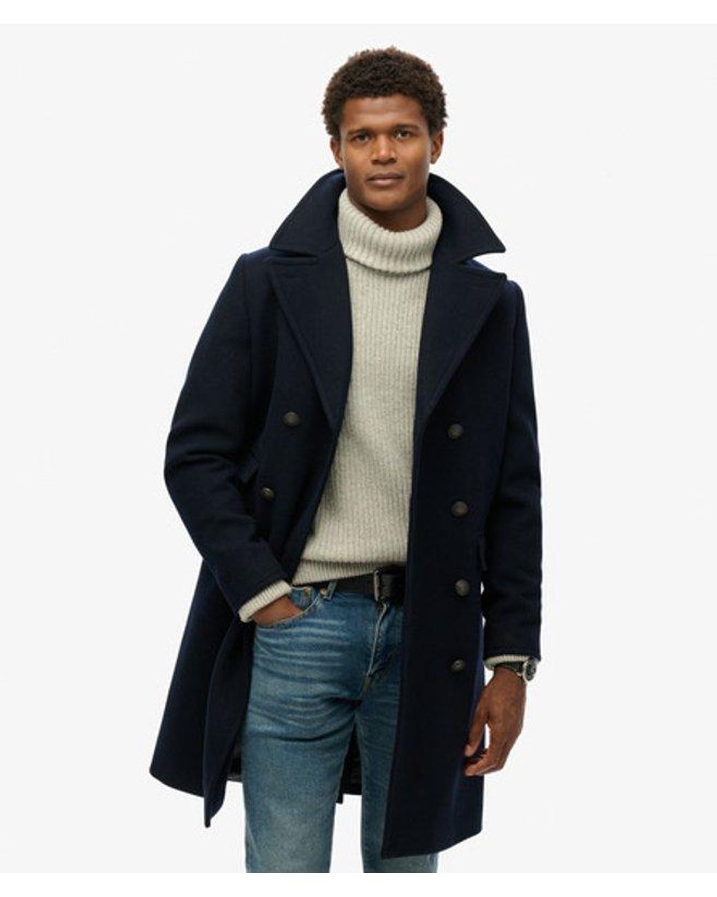 Superdry Blue & Co The Merchant Store - Wool Long Coat for men