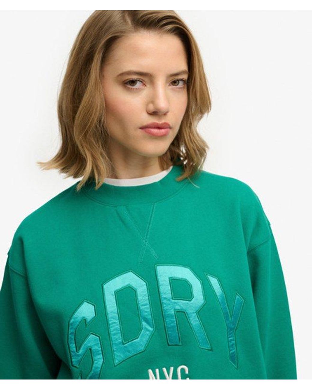 Superdry Green & Co Varsity Satin Applique Crew Sweatshirt