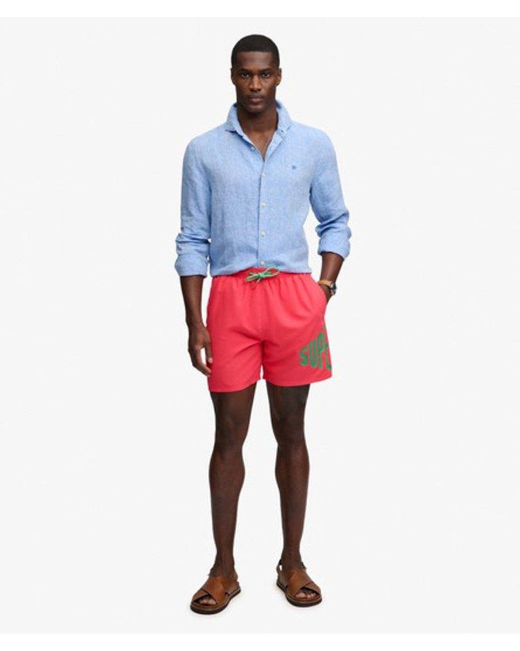 Superdry Red Printed Logo 16-Inch Swim Shorts for men