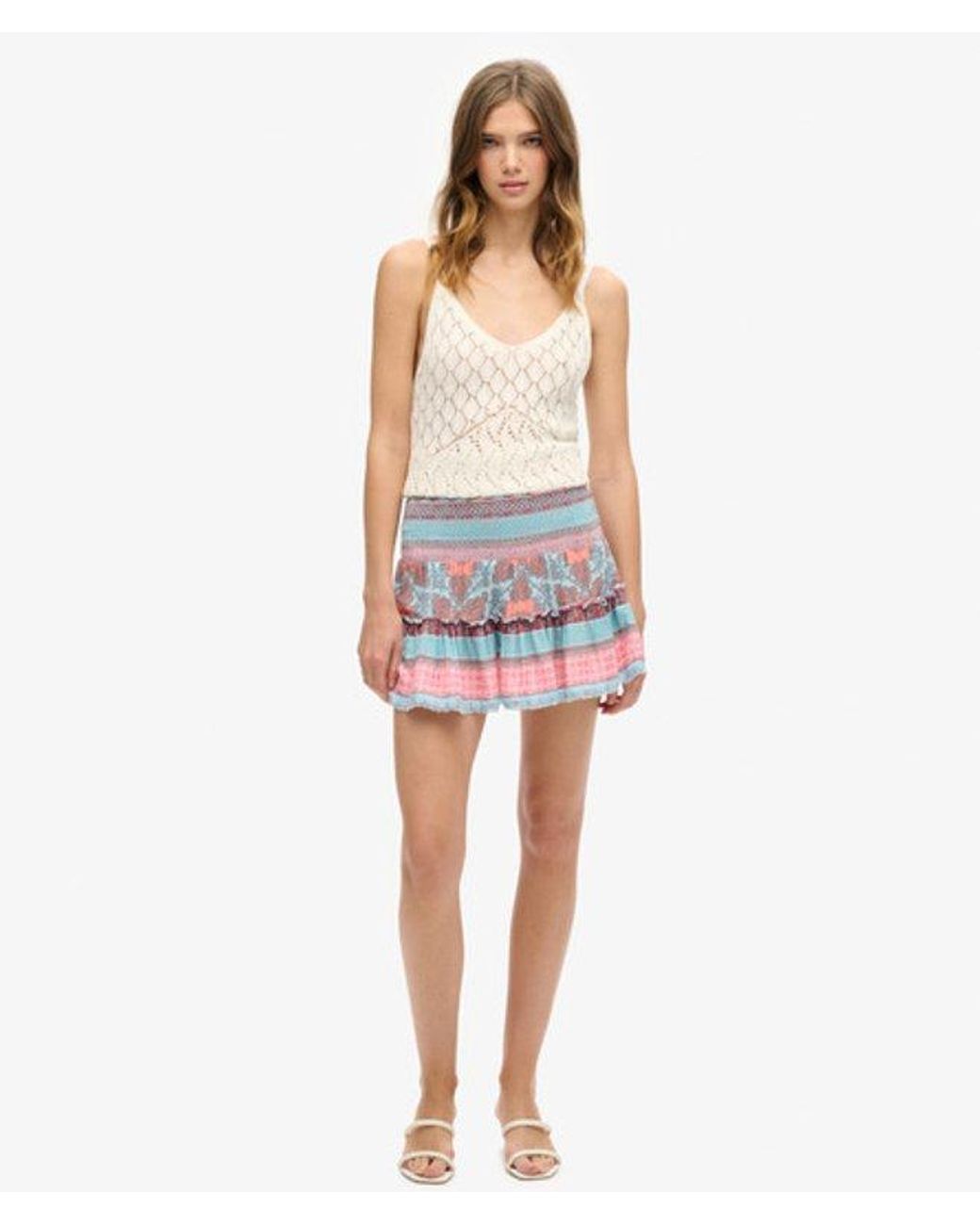 Superdry White & Co Printed Shirred Mini Skirt