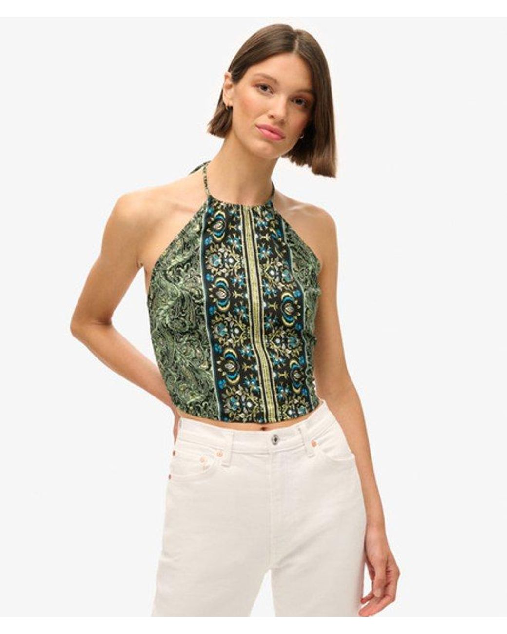 Superdry Green & Co Paisley Print Halter Top