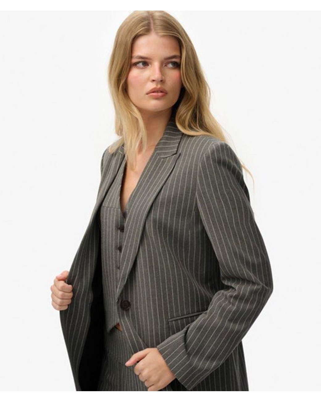Superdry Gray & Co Pinstripe Boyfriend Blazer