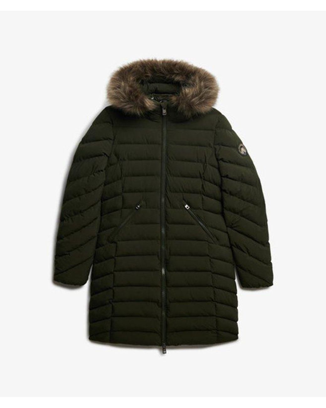 Superdry Blue & Co Fuji Faux Fur Hooded Mid Length Coat