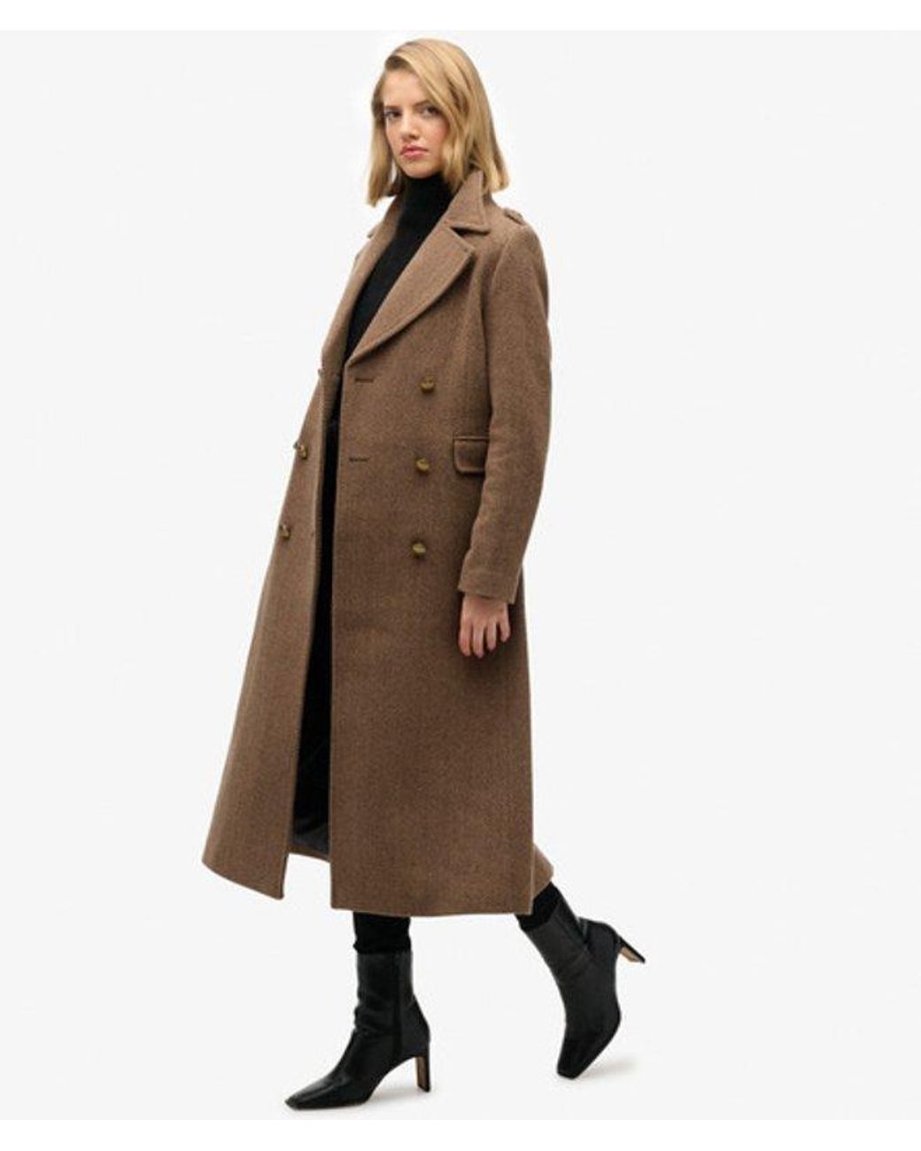 Superdry Natural & Co Double Breasted Wool Blend Coat