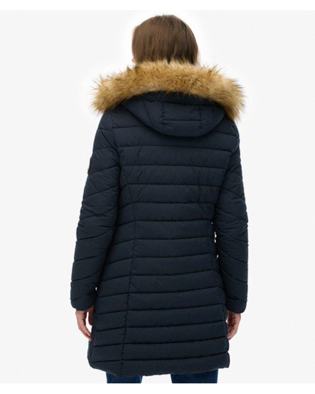 Superdry Blue & Co Fuji Faux Fur Hooded Mid Length Coat