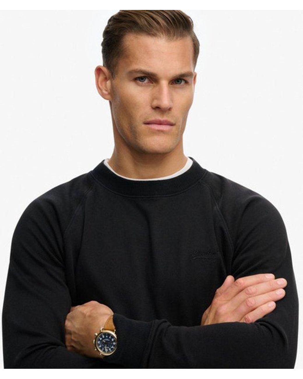 Superdry Black & Co Essential Logo Raglan Crew Sweatshirt for men