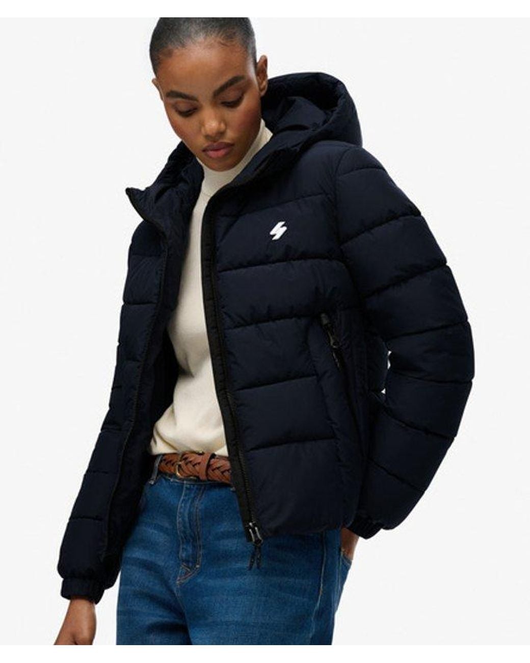 Superdry Blue Hooded Spirit Sports Puffer Jacket