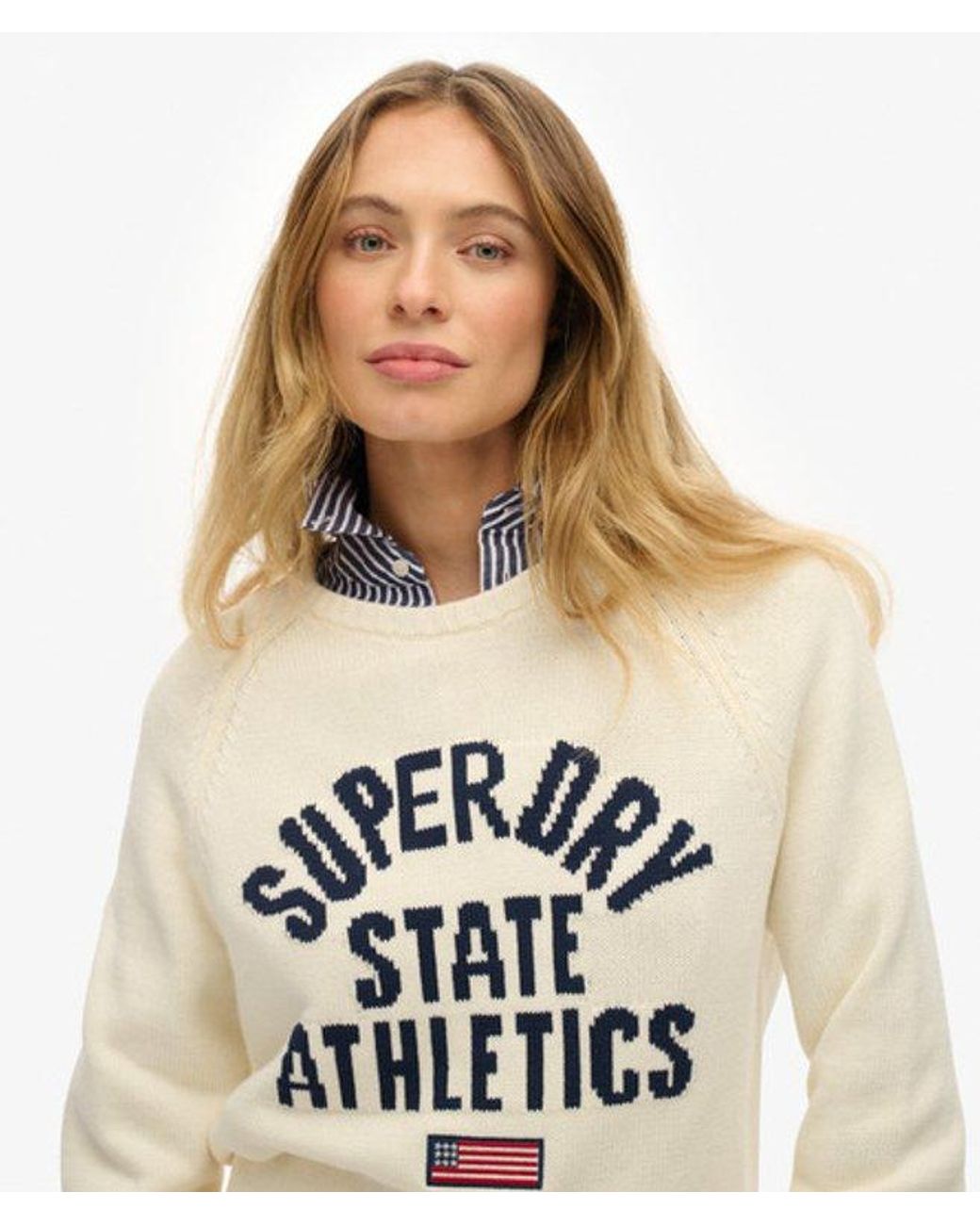 Superdry White Slouchy Intarsia Graphic Knitted Jumper