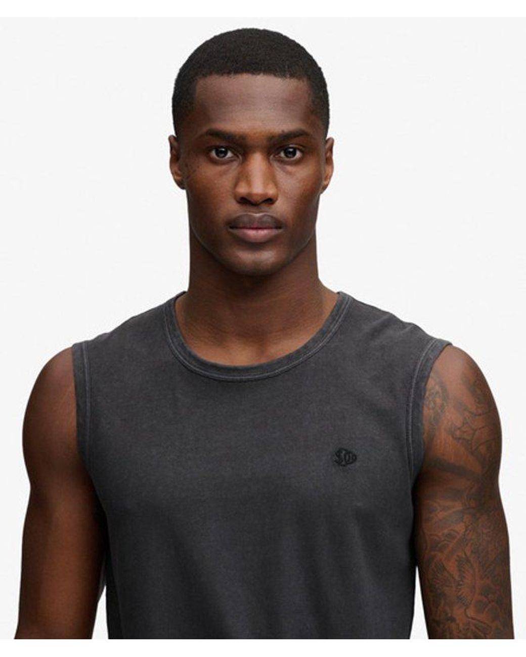 Superdry Black Classic Cotton Linen Tank Top for men