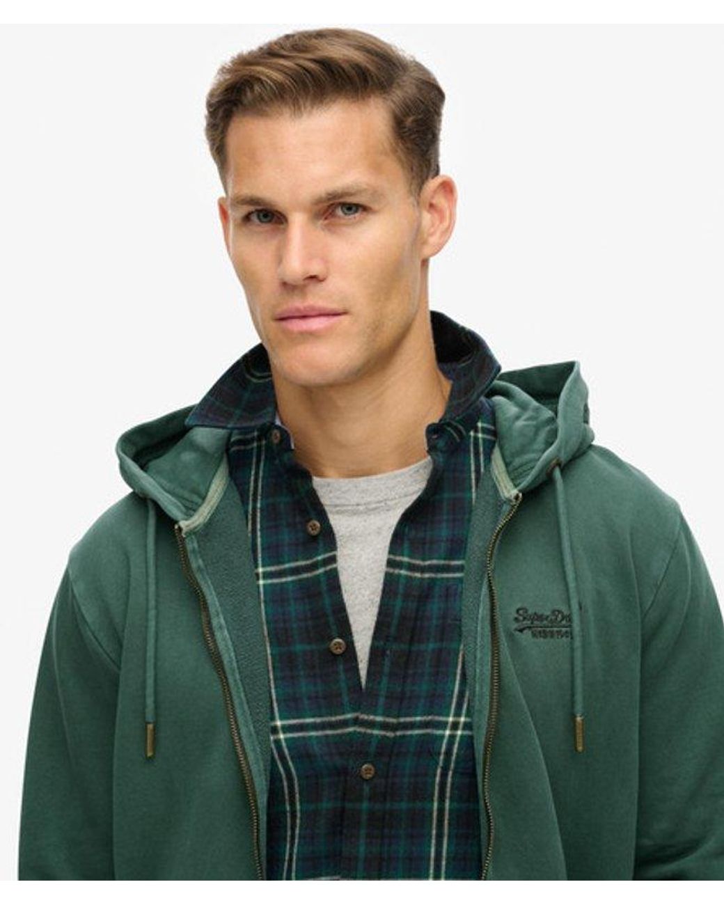 Superdry Green & Co Essential Logo Washed Zip Hoodie for men