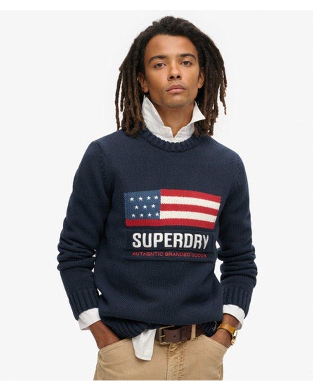 Superdry Blue & Co Knitted Vintage Athletic Jumper for men