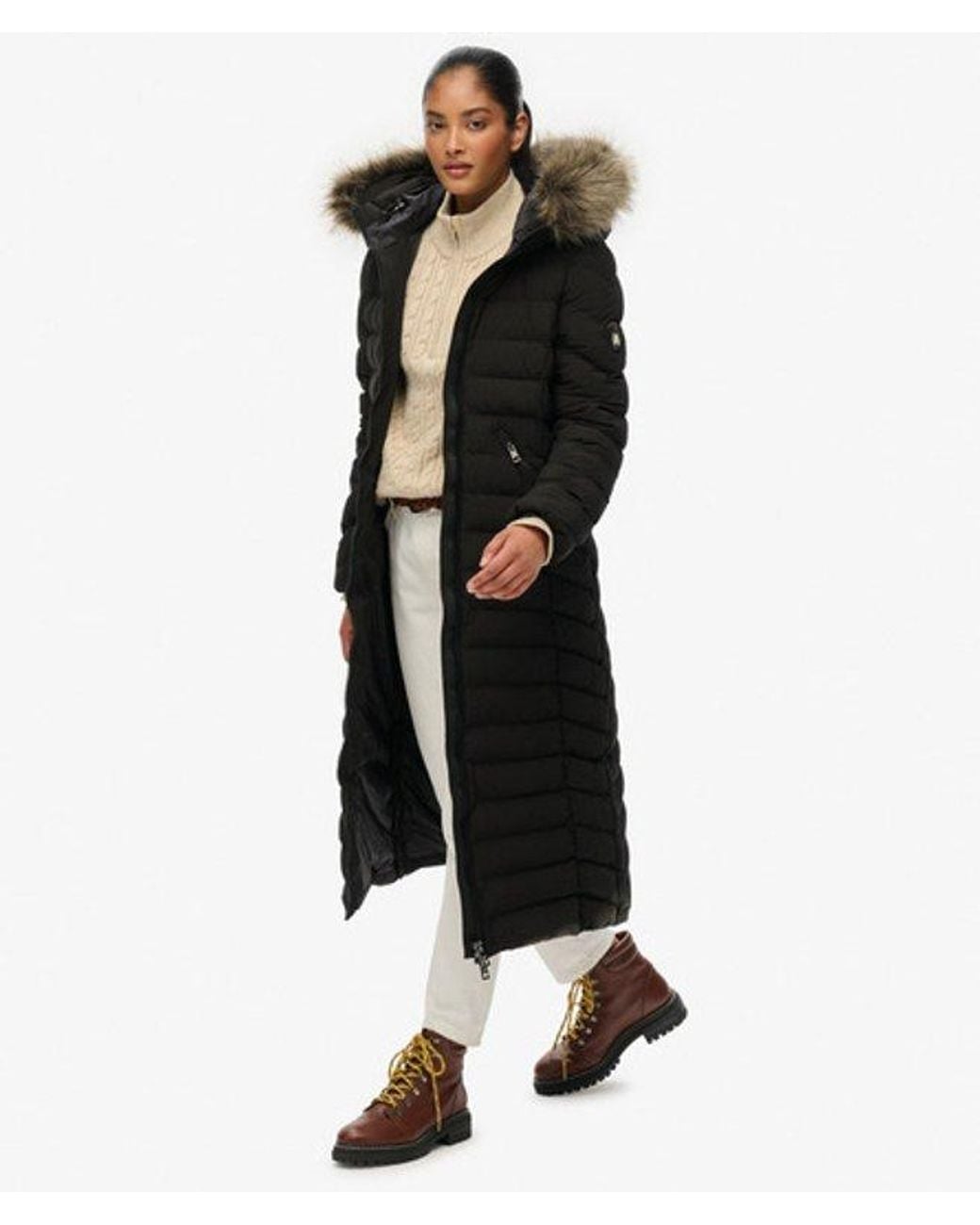 Superdry Black Fuji Faux Fur Hooded Longline