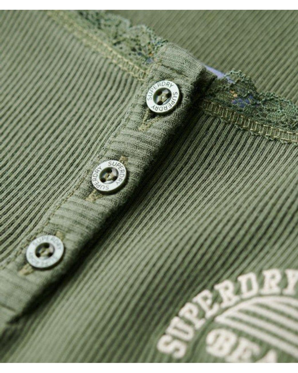Superdry Green & Co Ladies Slim Fit Embroidered Logo Athletic Essentials Button Down Cami Top