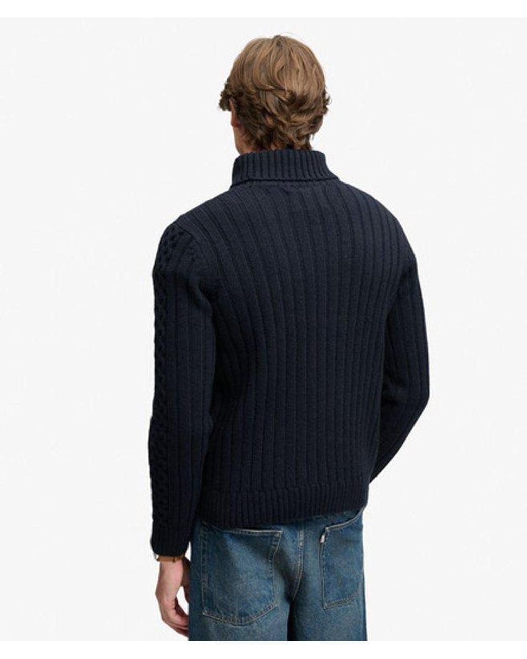 Superdry Blue & Co Jacob Cable Roll Neck Jumper for men