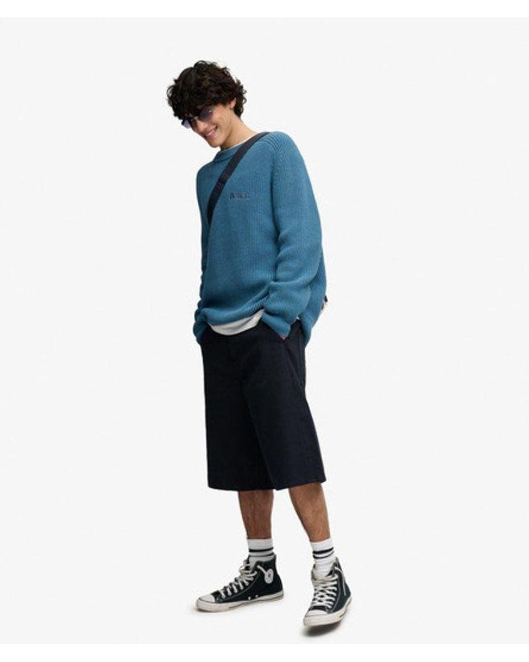 Superdry Blue Bench X & Co Bench Ribbed Boxy Jumper for men