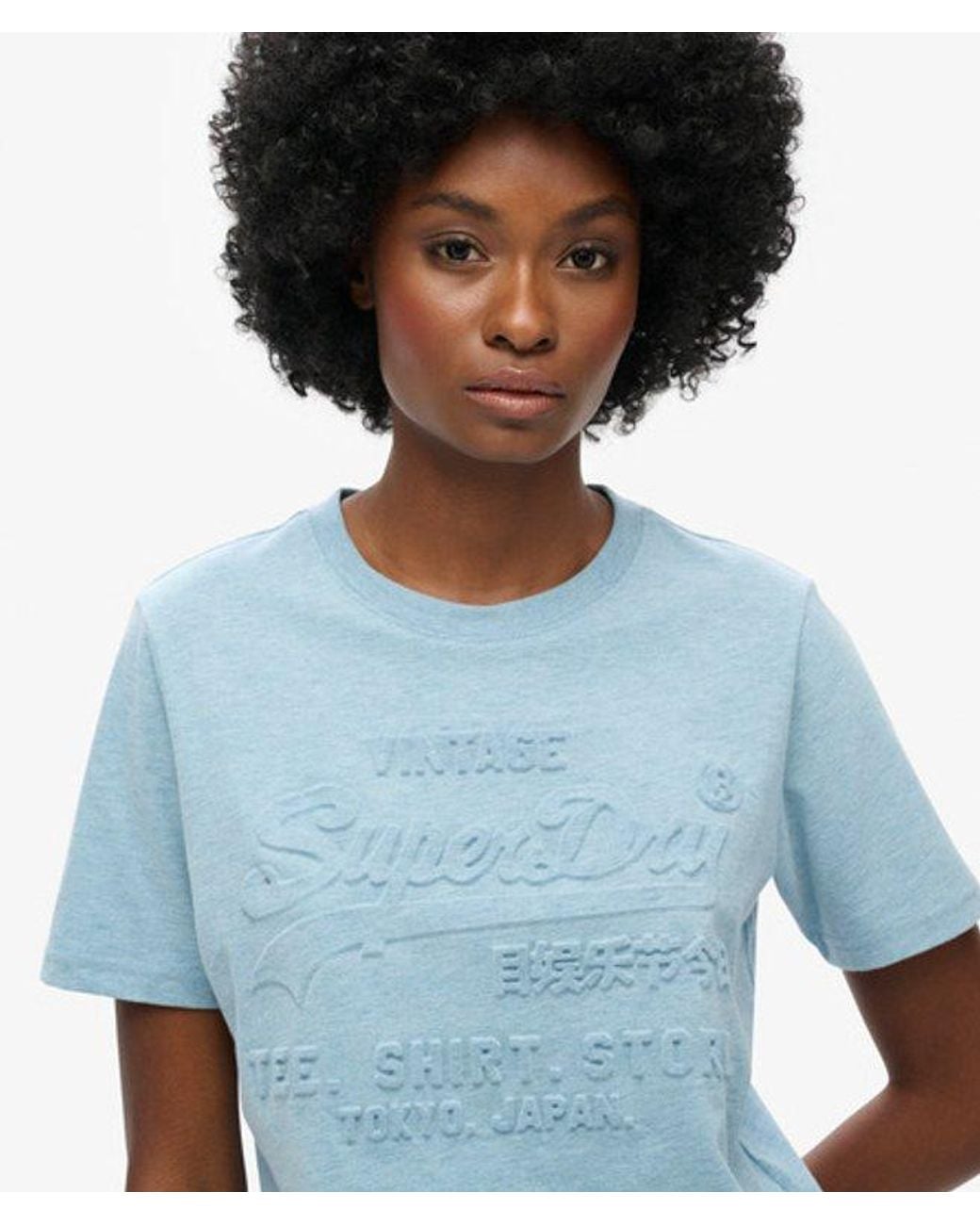 Superdry Blue Embossed Vintage Logo Relaxed T-Shirt