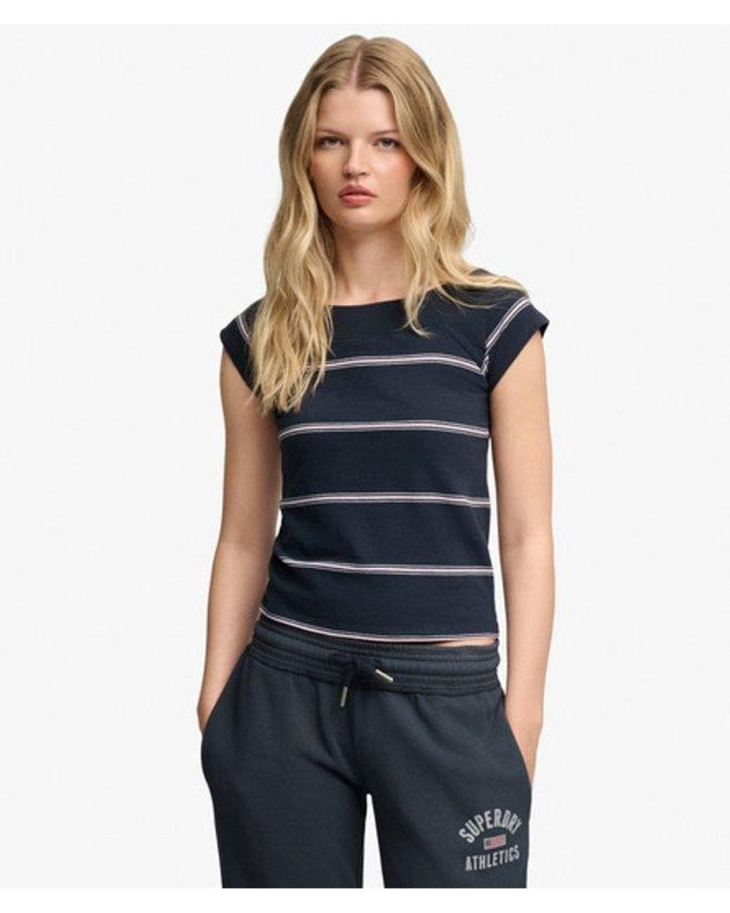 Superdry Black & Co Athletic Off Shoulder Pattern Top