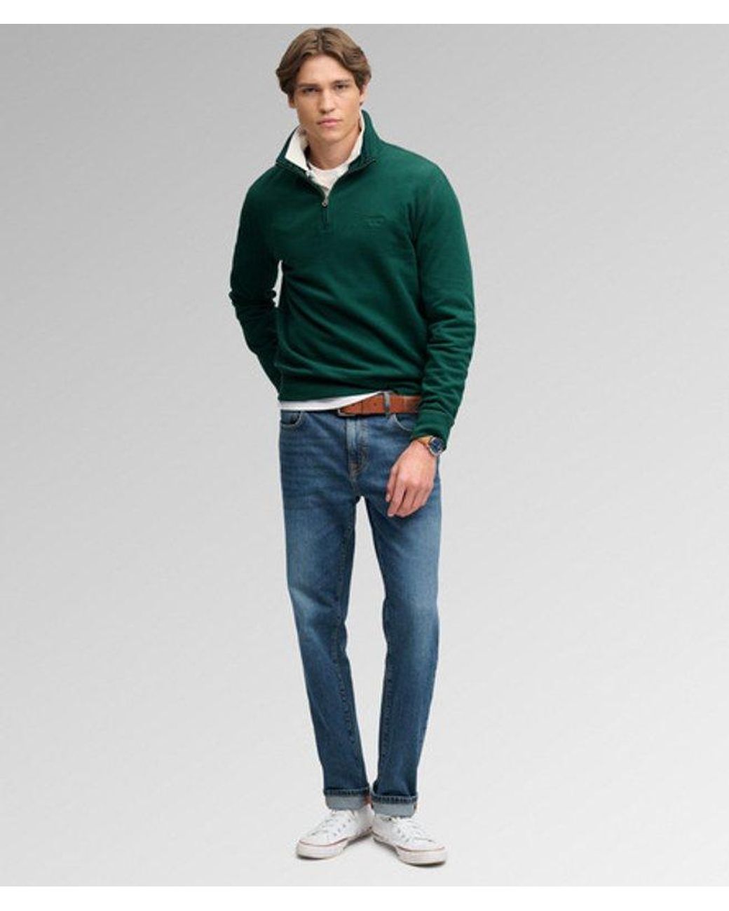 Superdry Green & Co Essential Serif Logo Half Zip Sweatshirt for men
