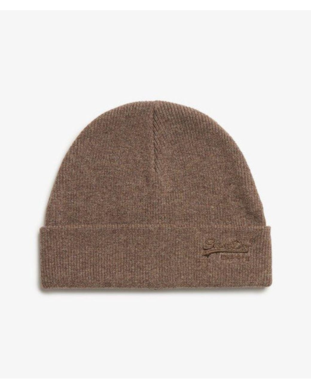 Superdry Brown Essential Logo Knitted Beanie Hat for men