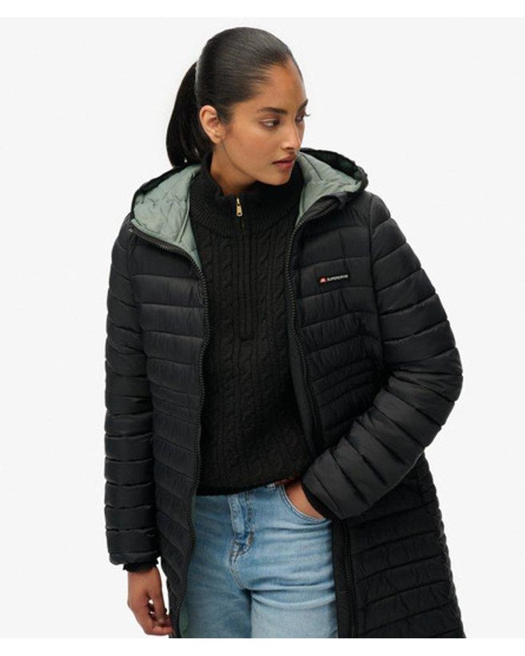 Superdry Black & Co Hooded Fuji Lite Mid Length Padded Jacket