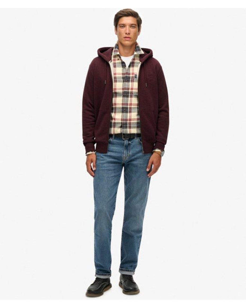 Superdry Red & Co Essential Logo Half Brushed Zip Hoodie for men