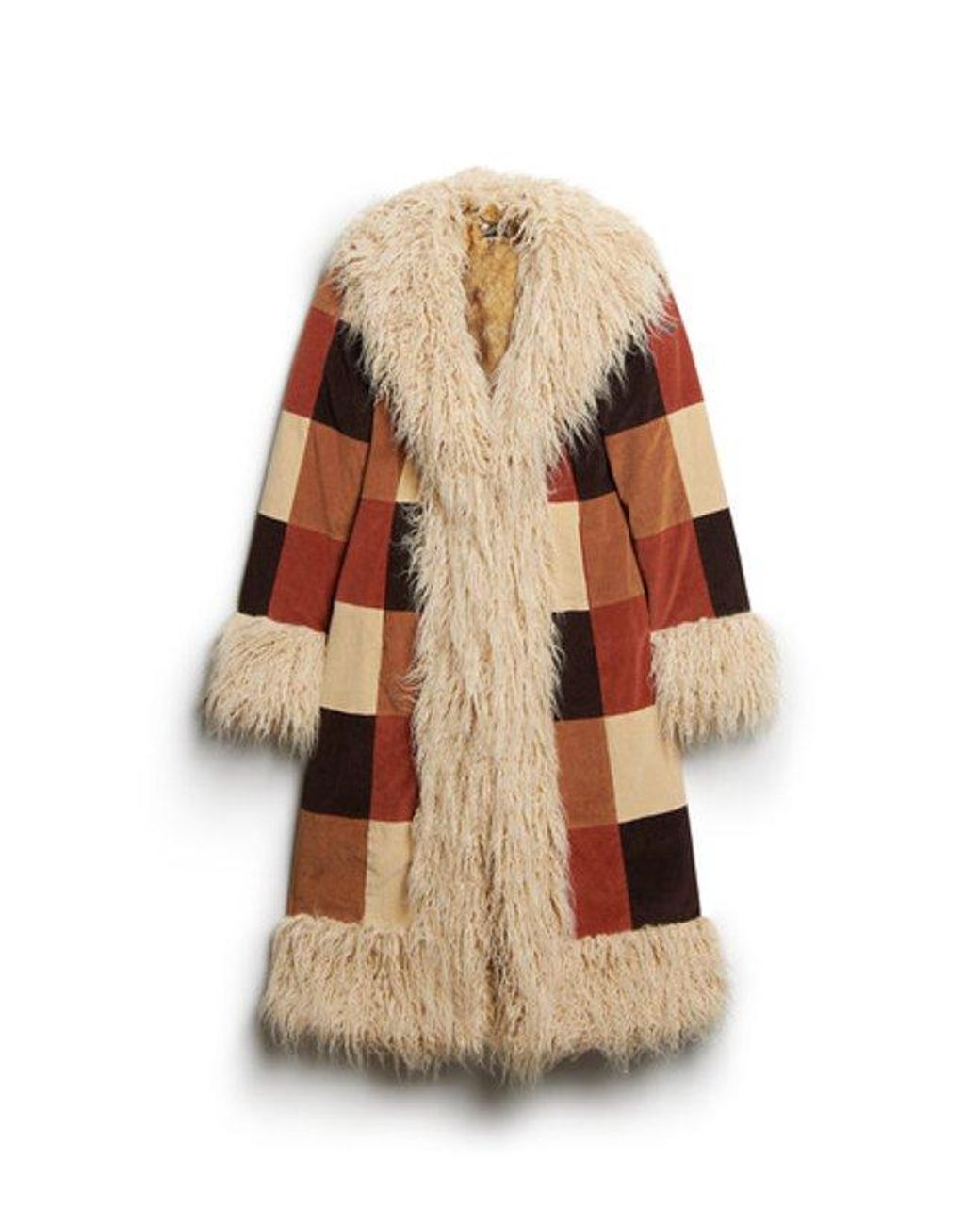 Superdry Brown Patchwork Long Afghan Coat