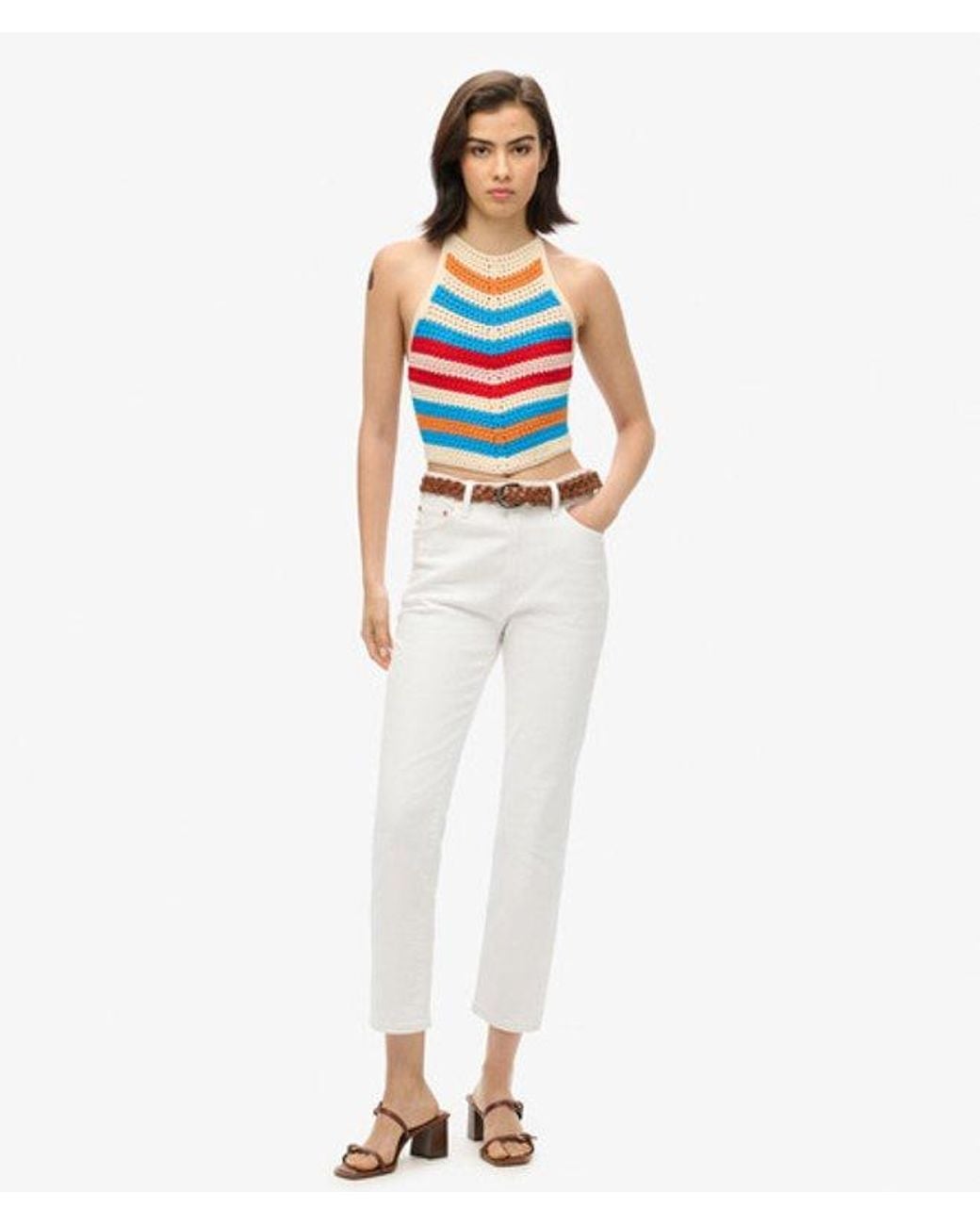 Superdry Blue & Co Hanky Hem Halter Crochet Top