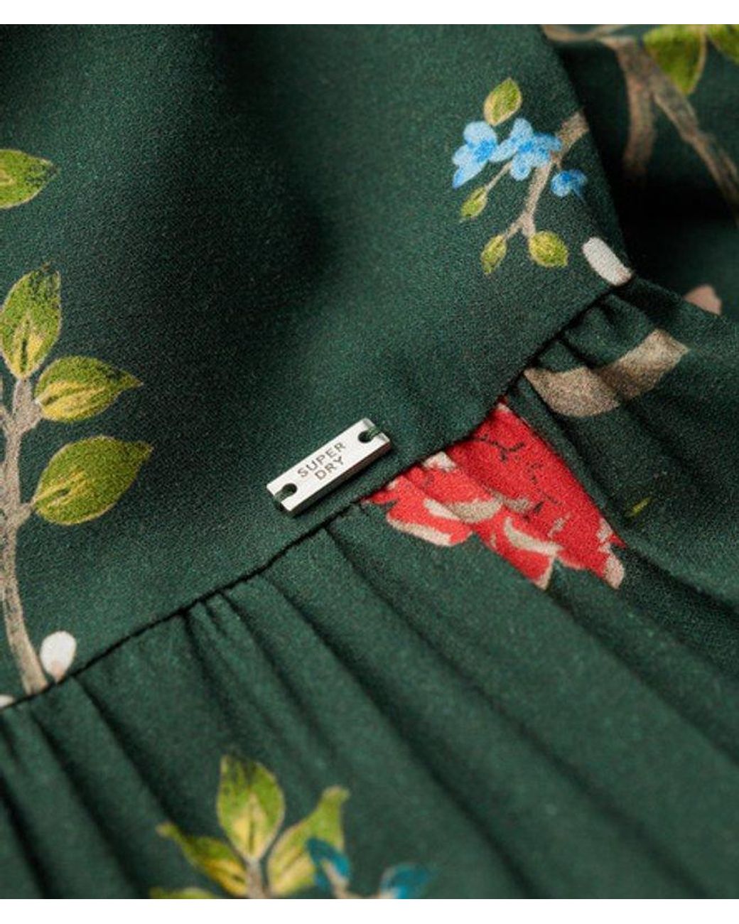 Superdry Green Floral Print Woven Tiered Maxi Dress