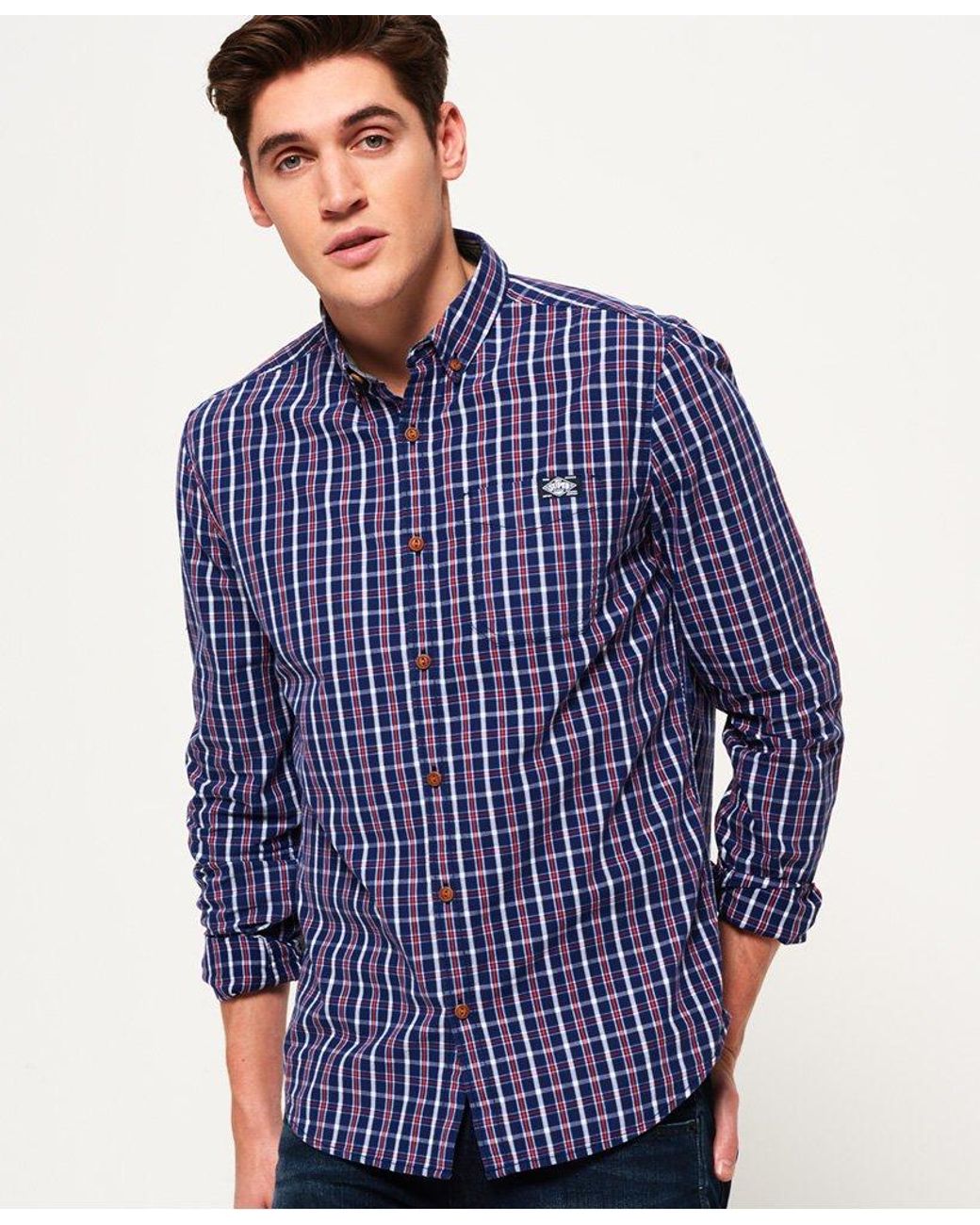 Superdry Washbasket Long Sleeve Button Down Shirt in Blue for Men | Lyst