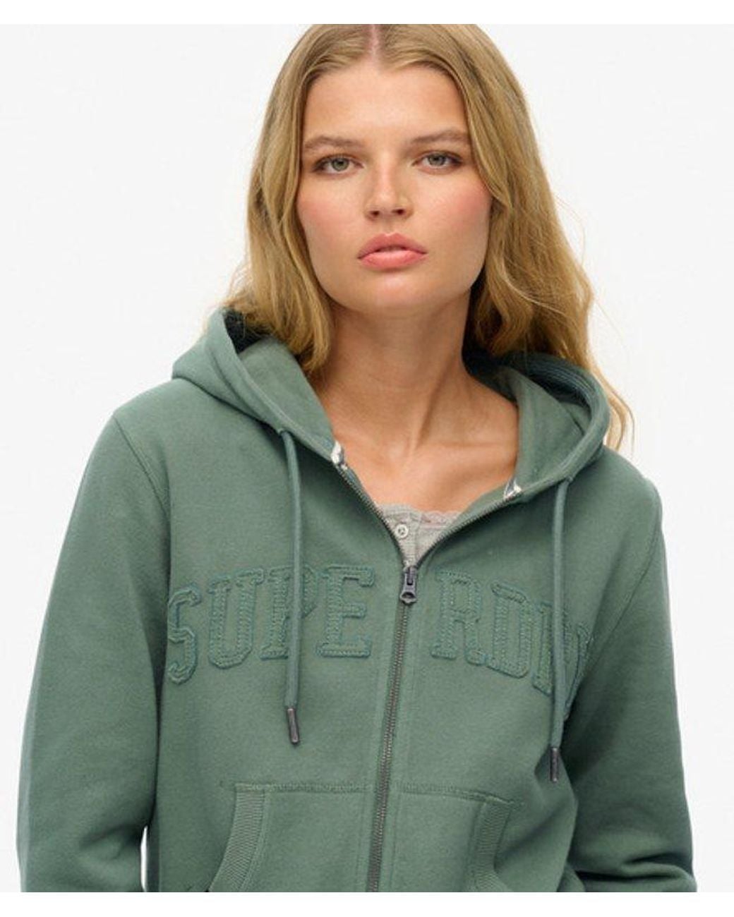 Superdry Green & Co Athletic Essentials Tonal Cropped Zip Hoodie