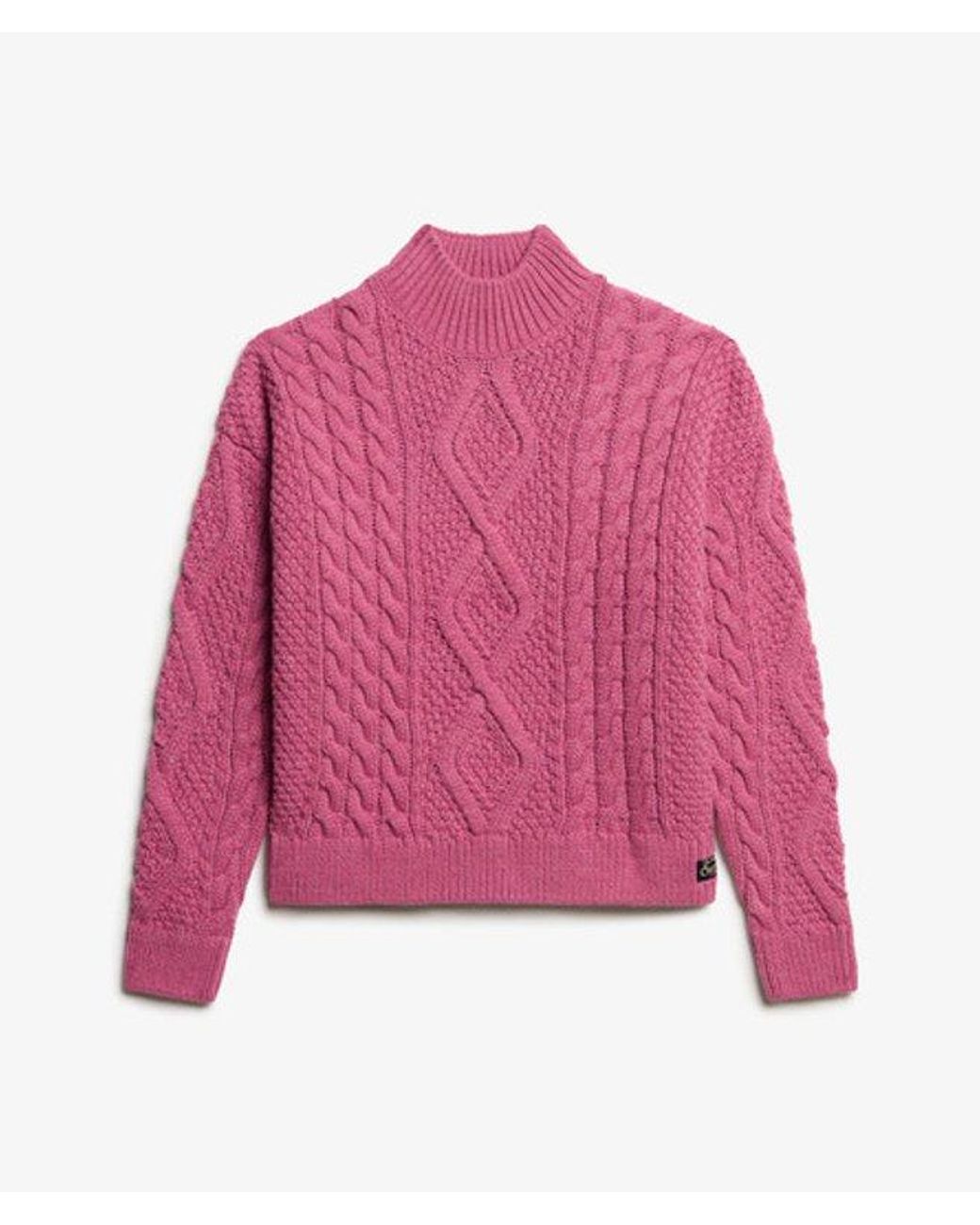 Superdry Red & Co Aran Cable Knit Polo Jumper