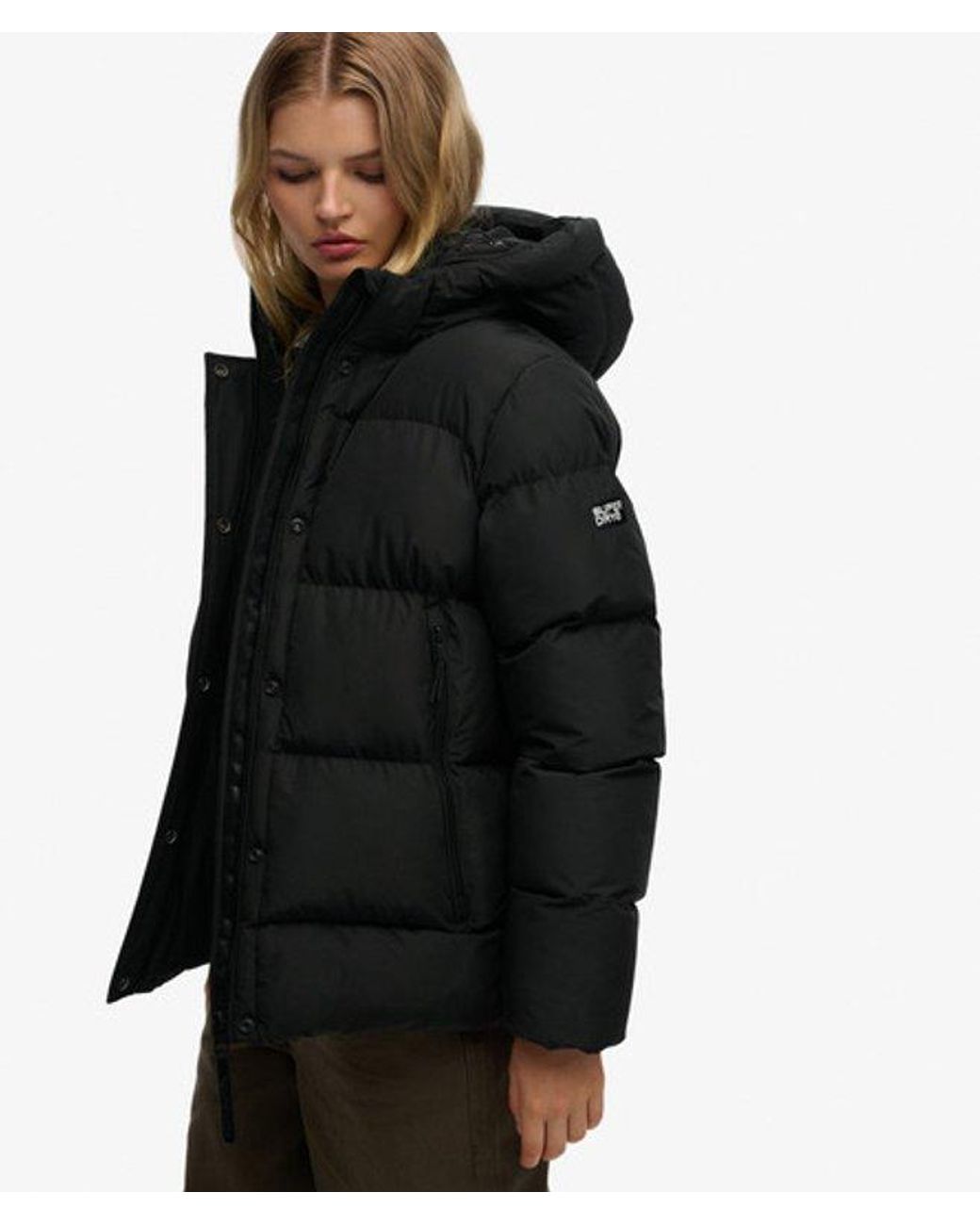 Superdry Black & Co Hooded Mid Length Sports Puffer Jacket