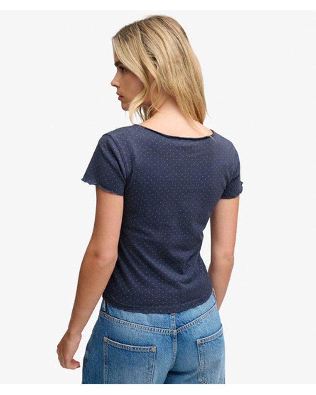 Superdry Blue & Co Athletic Essentials Gathered Pattern Top