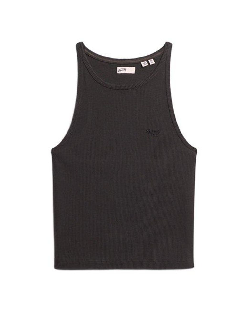 Superdry Black Ladies Slim Fit Embroidered Logo Essential Racer Vest Top