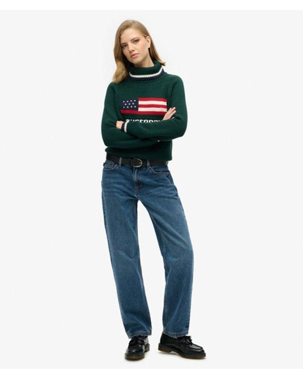 Superdry Green & Co Knitted Americana Roll Neck Jumper