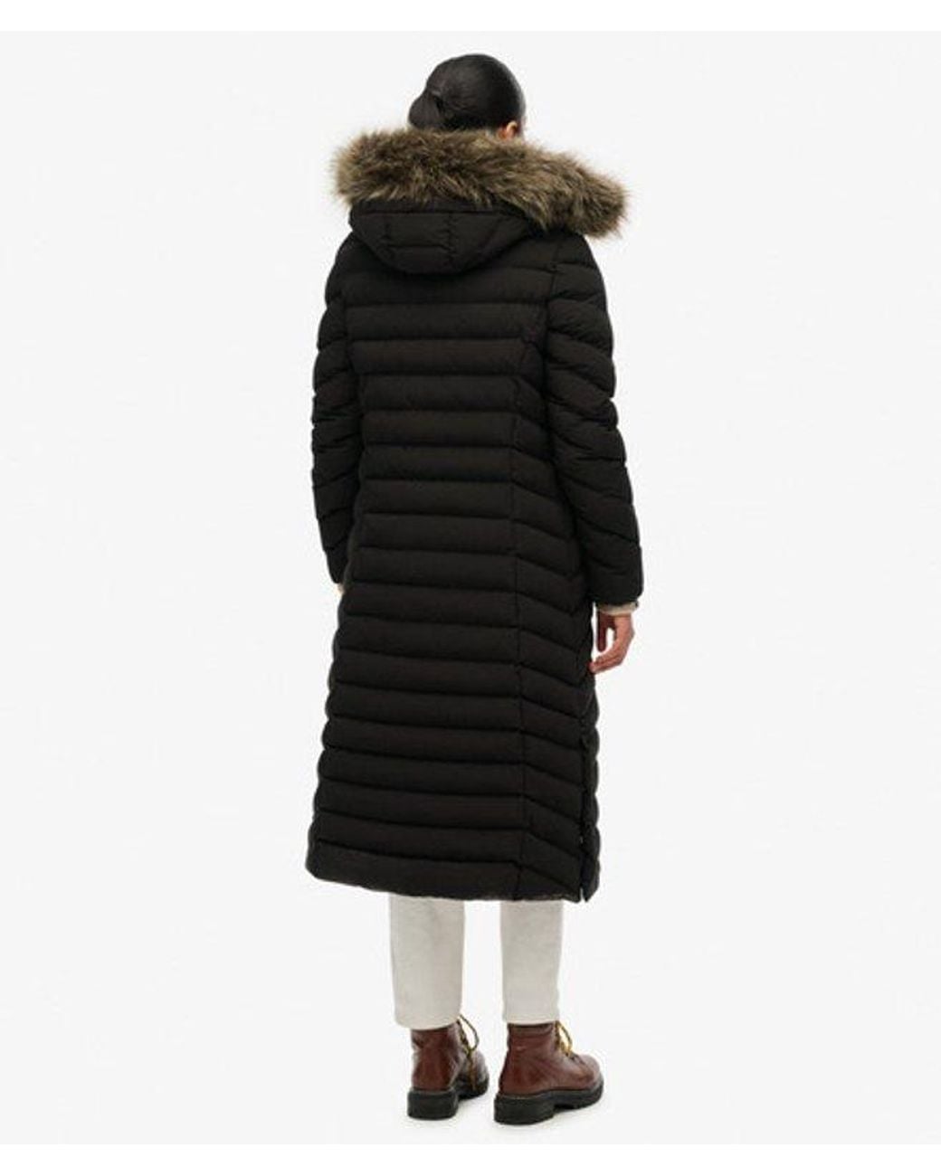 Superdry Black Fuji Faux Fur Hooded Longline