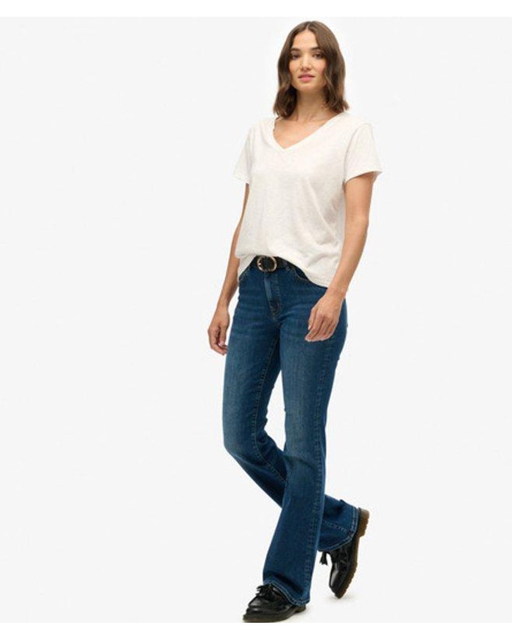 Superdry Blue Organic Cotton Mid Rise Flare Jeans Size: 26/32