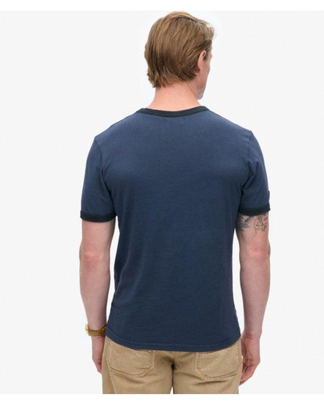 Superdry Blue & Co Core Logo Ringer Workwear Graphic Crew Neck T-shirt for men