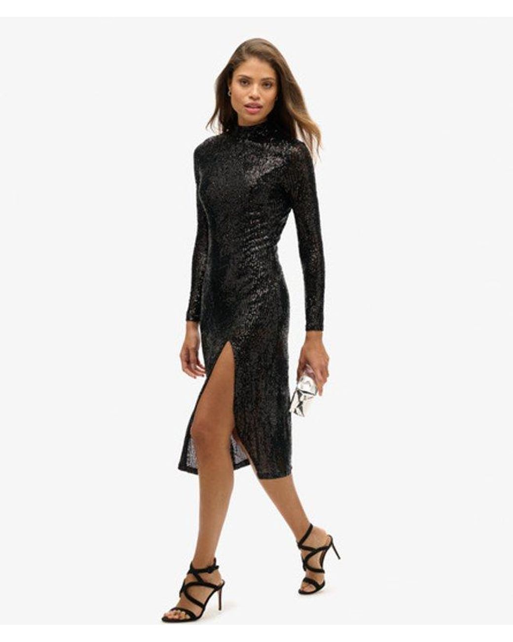 Superdry Black & Co Slim Fit Backless Sequin Midi Dress