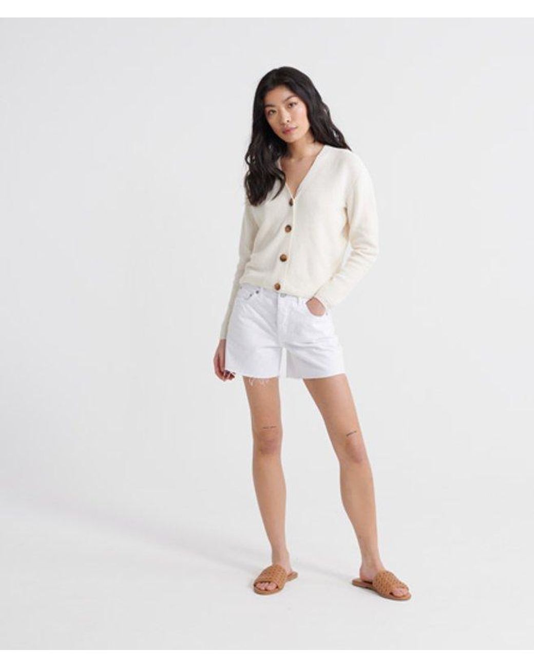 Superdry White Denim Mid Length Shorts
