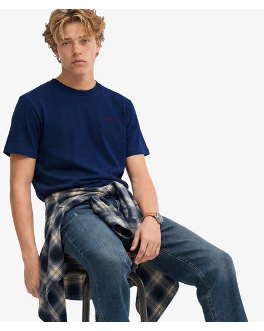 Superdry Blue & Co Essential Company Logo Embroidered T-shirt for men
