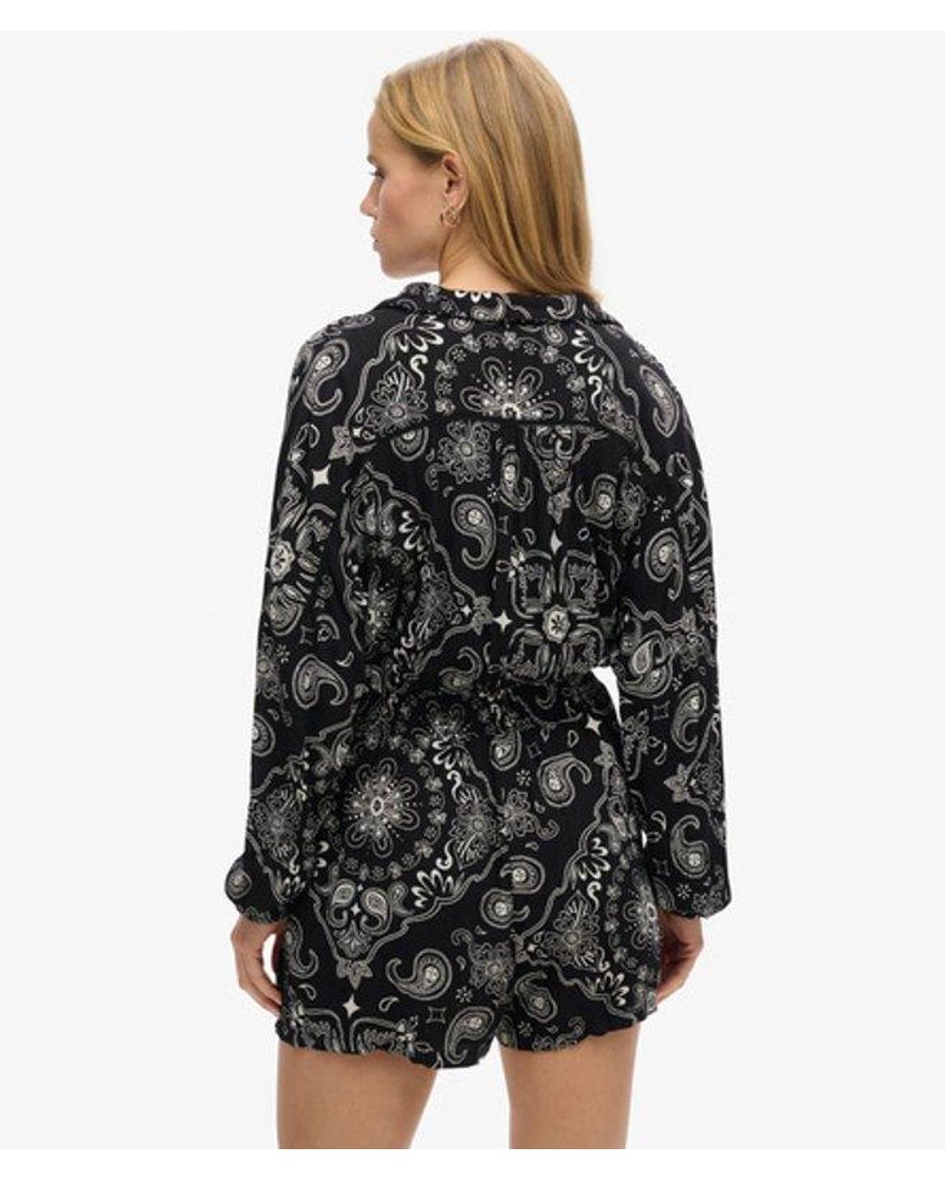 Superdry Black Printed Vintage Beach Playsuit