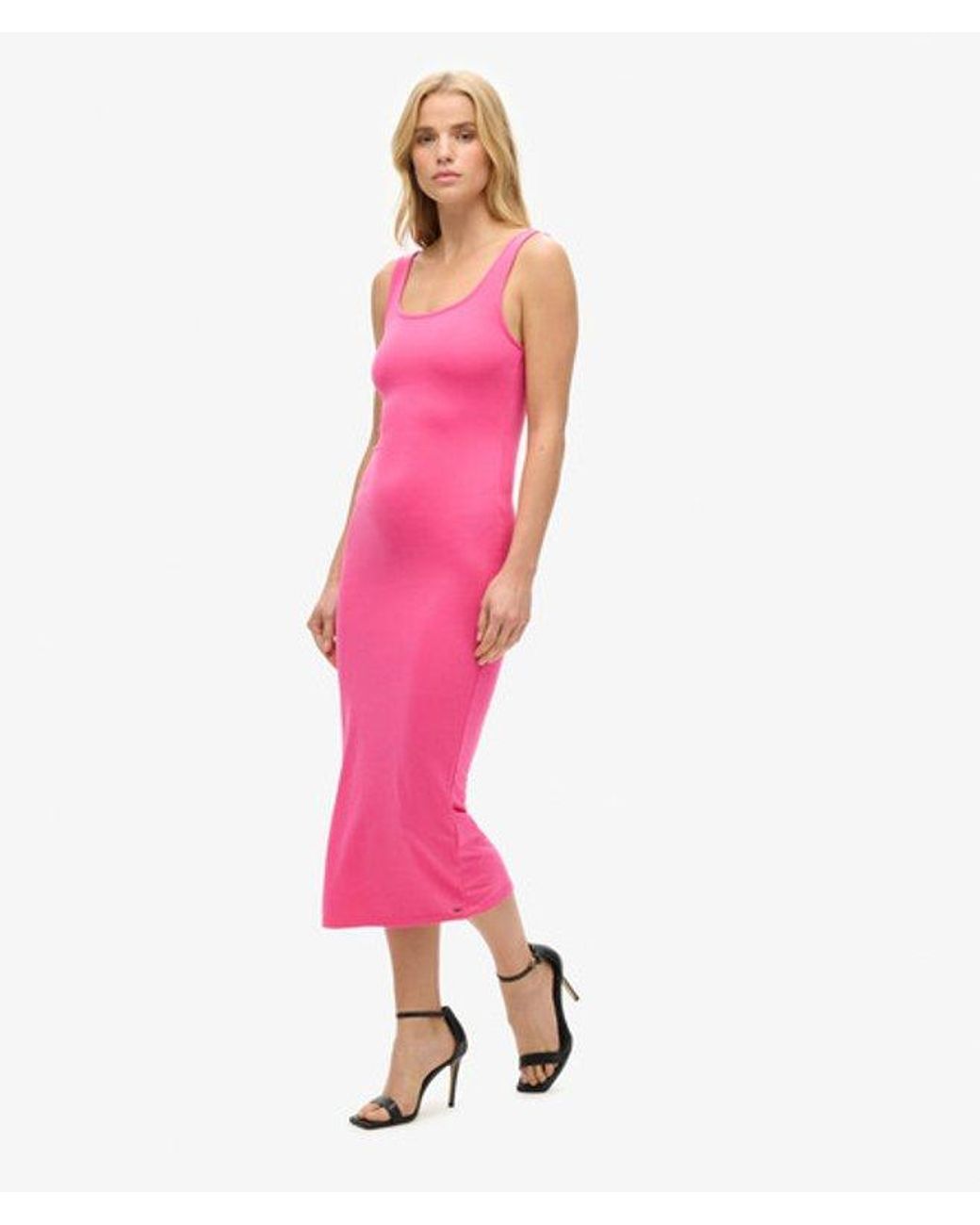 Superdry Pink & Co Square Neck Jersey Midi Dress