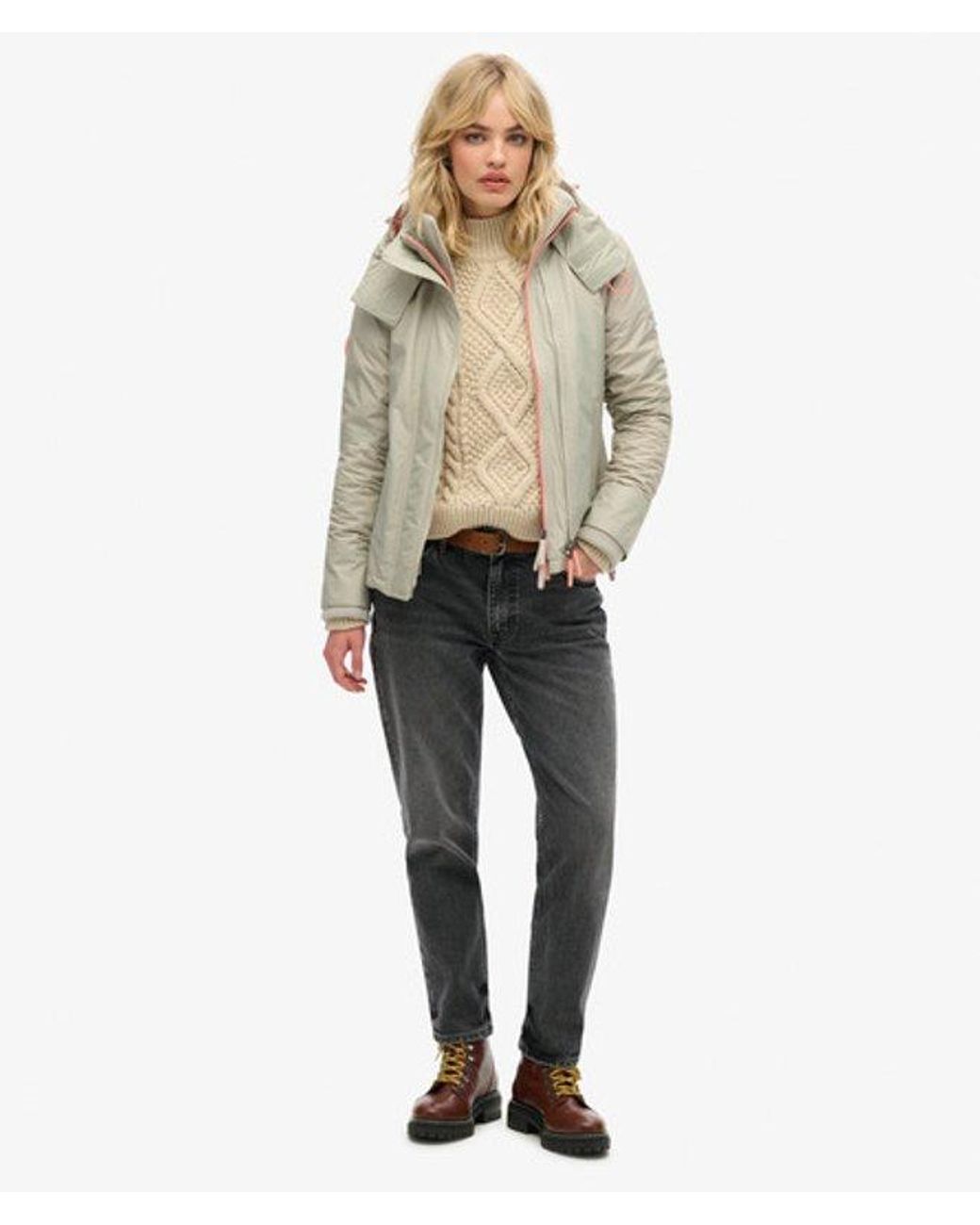Superdry Natural & Co Ladies Slim Fit Pop Zip Hooded Arctic Sd-windcheater Jacket