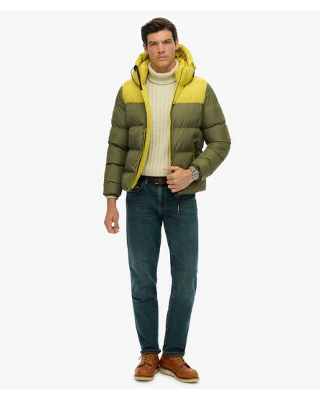 Superdry Green Colourblock Hooded Puffer Jacket for men