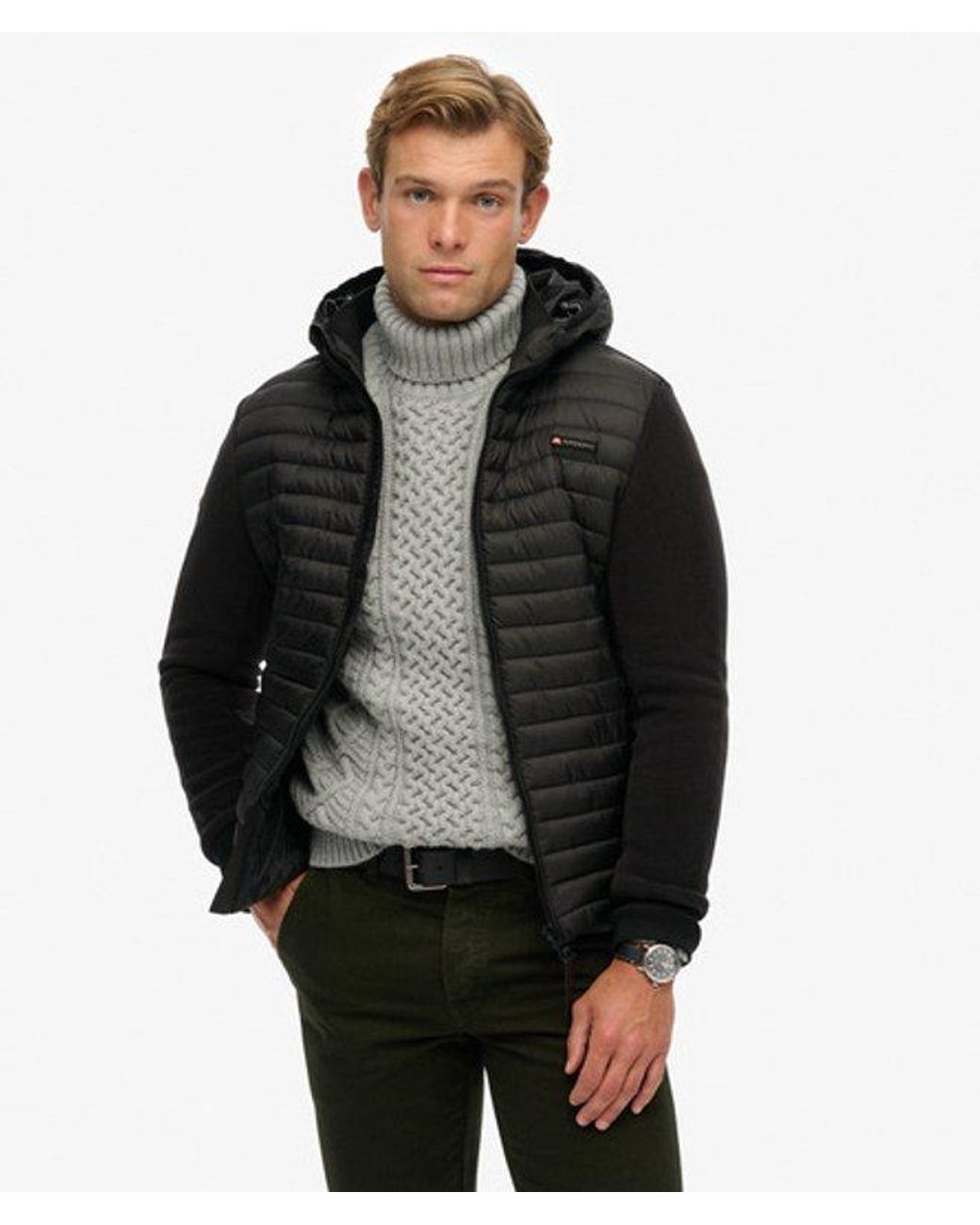 Superdry Black & Co Hooded Storm Fleece Hybrid Jacket for men