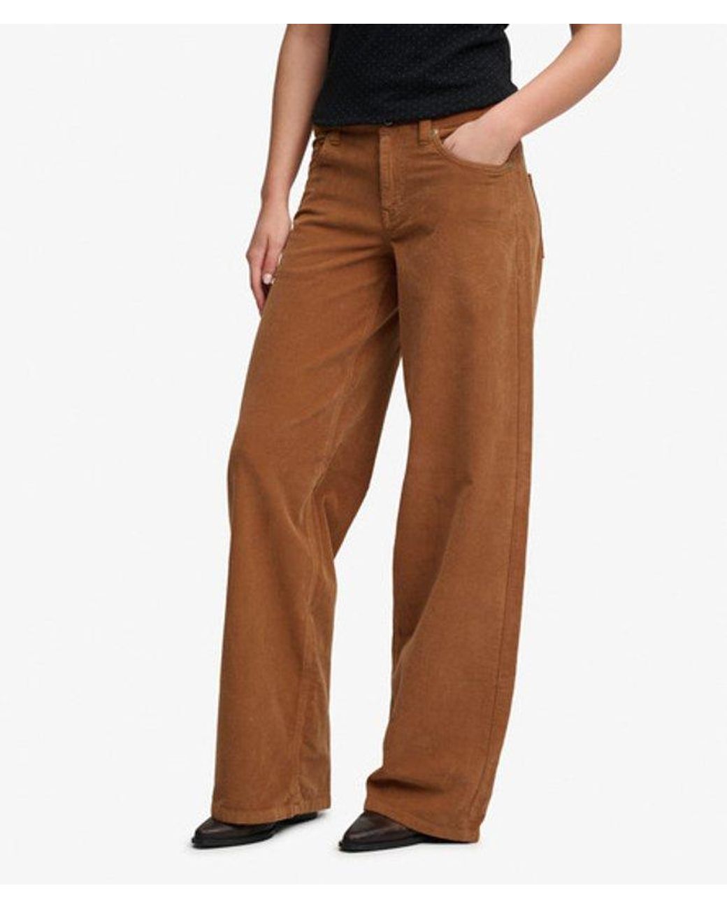Superdry Brown Mid Rise Baggy Corduroy Trousers Size: 26/32