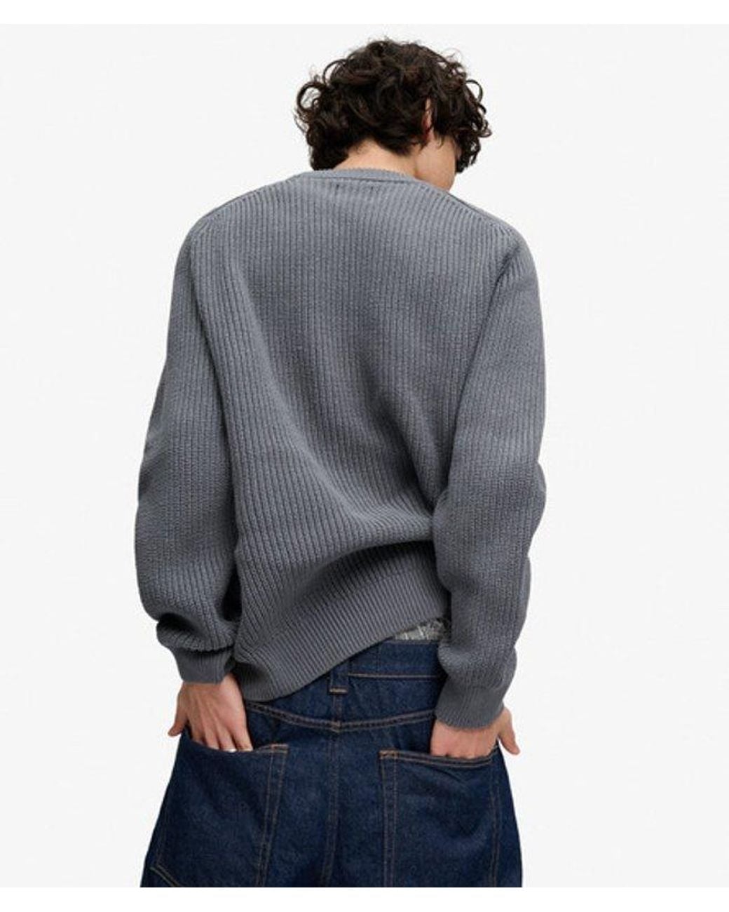 Superdry Gray Bench X & Co Bench Ribbed Boxy Jumper for men